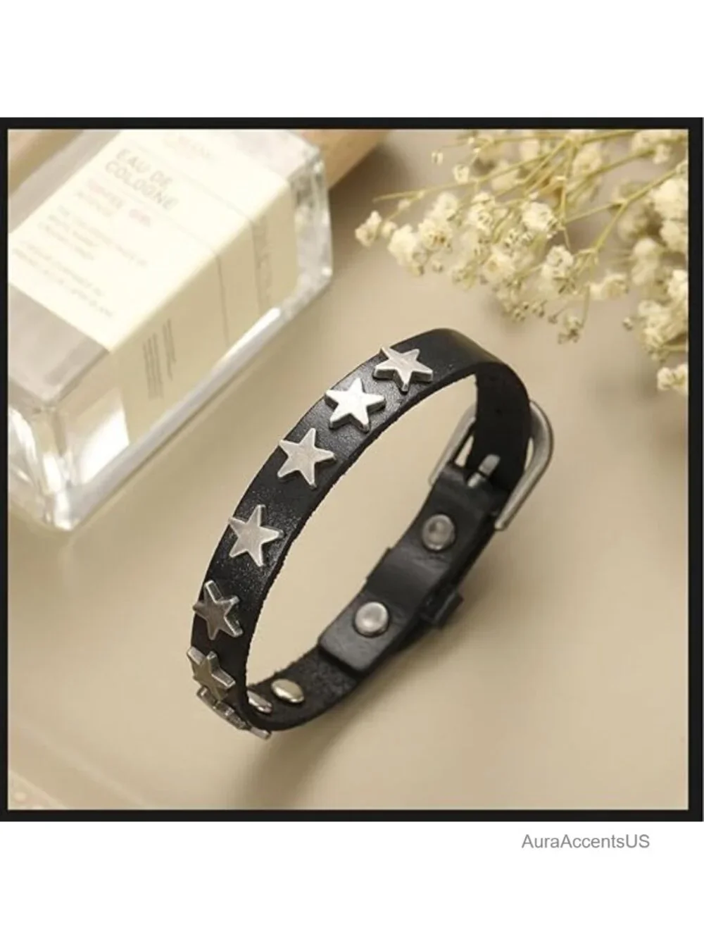 Gothic Pentagram Studded Leather Cuff Bracelet Punk Star